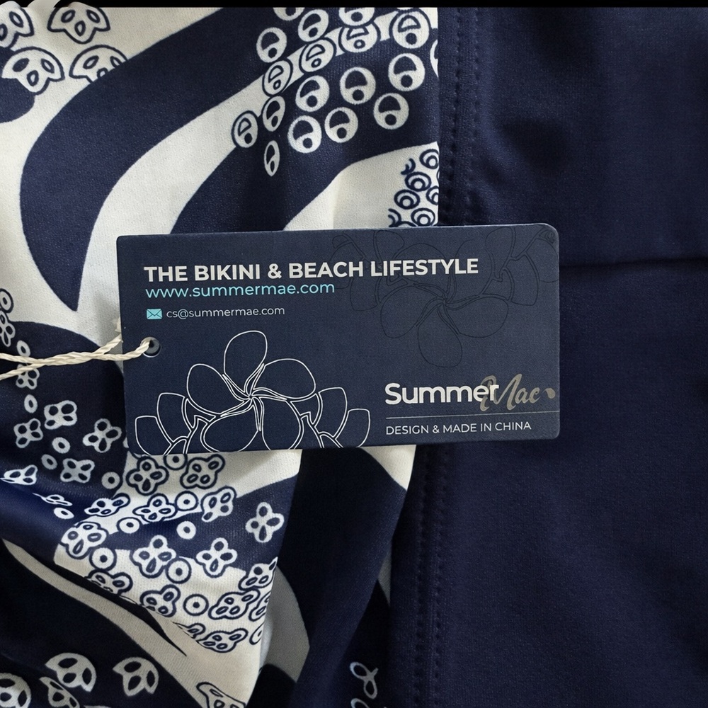 Summer Mae Navy Floral Tie Front Swim Dress One-Piece XXL NWT - Picture 8 of 9
